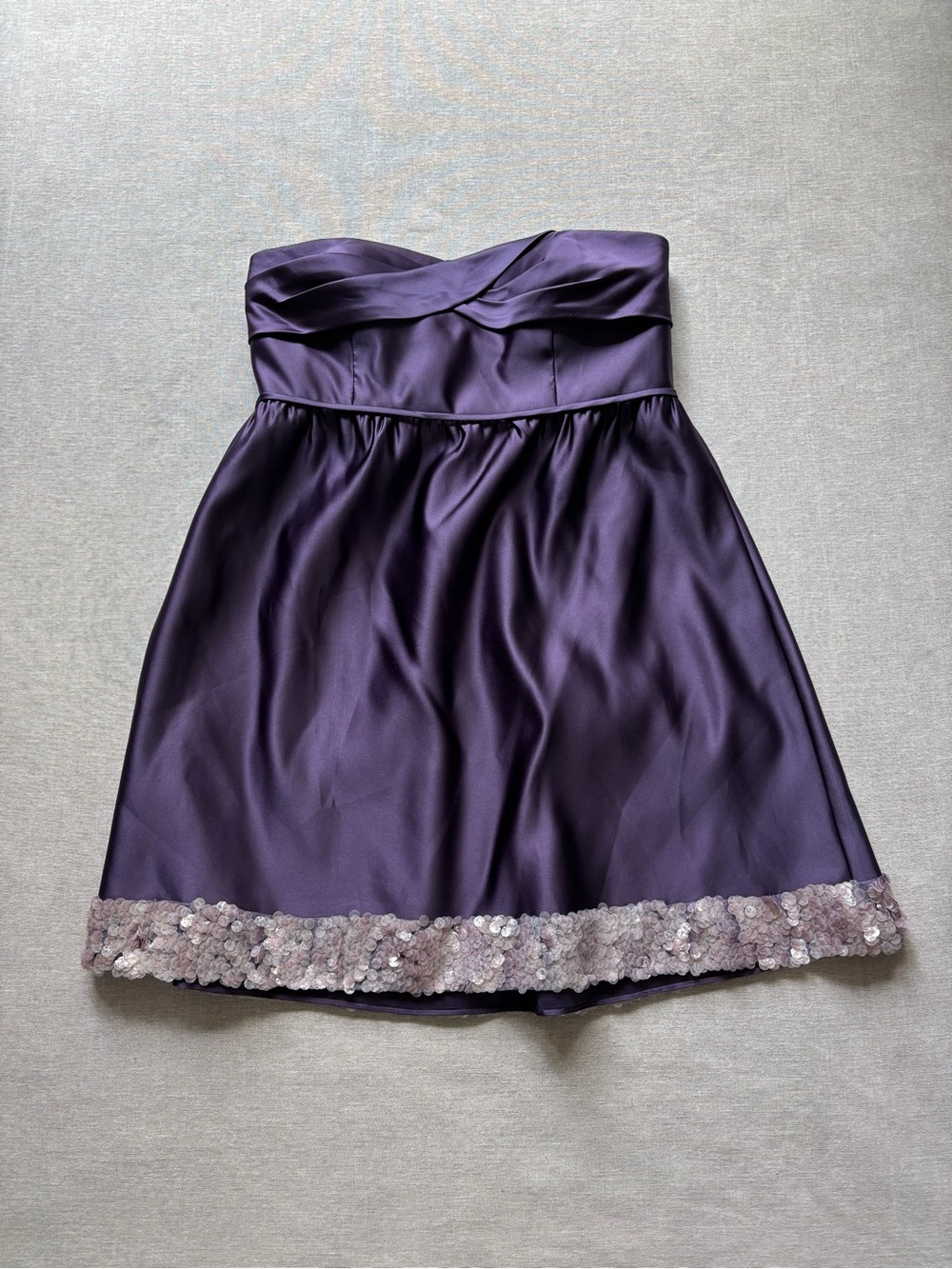 Melissa Sweet purple satin sequin prom hoco bridesmaid strapless dress size 14